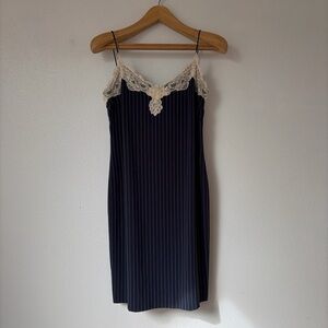 Ralph Lauren | Vintage Navy blue pinstripe slip dress with lace trim